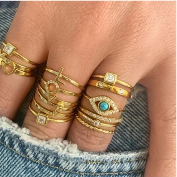 Adornia Jewelry - 14k Yellow Gold Plated Turquoise & Swarovski Crystal Accented Evil Eye Ring NWT
